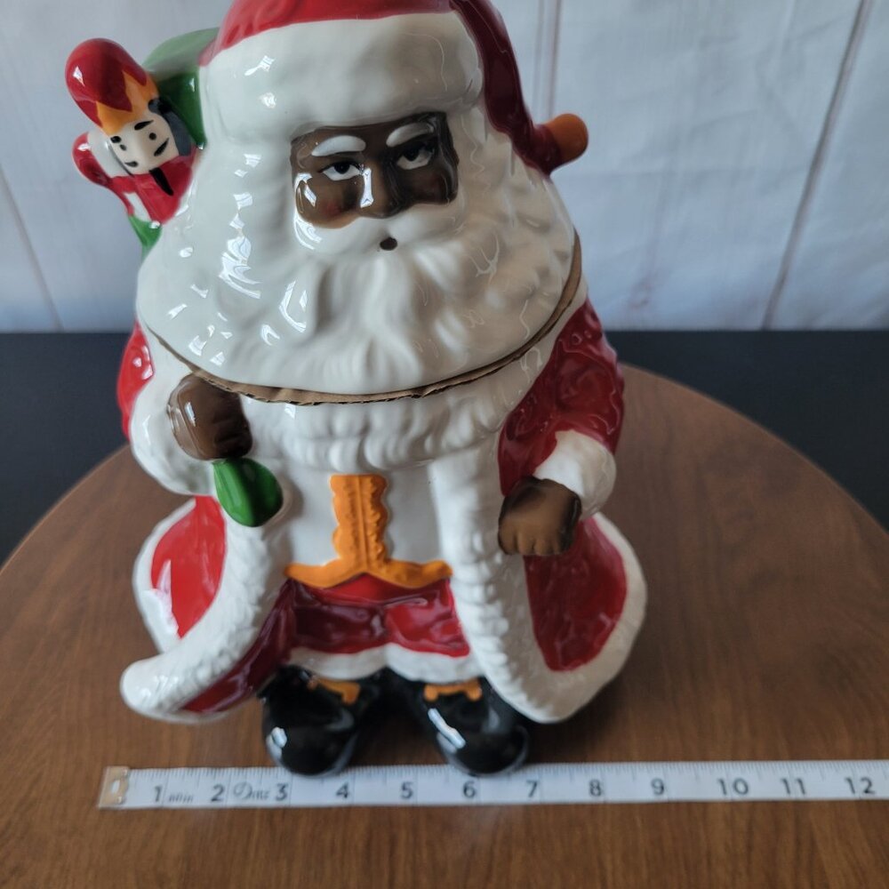 African American Black Santa Ceramic Cookie Candy Jar Santa’s Christmas Workshop - Picture 9 of 9